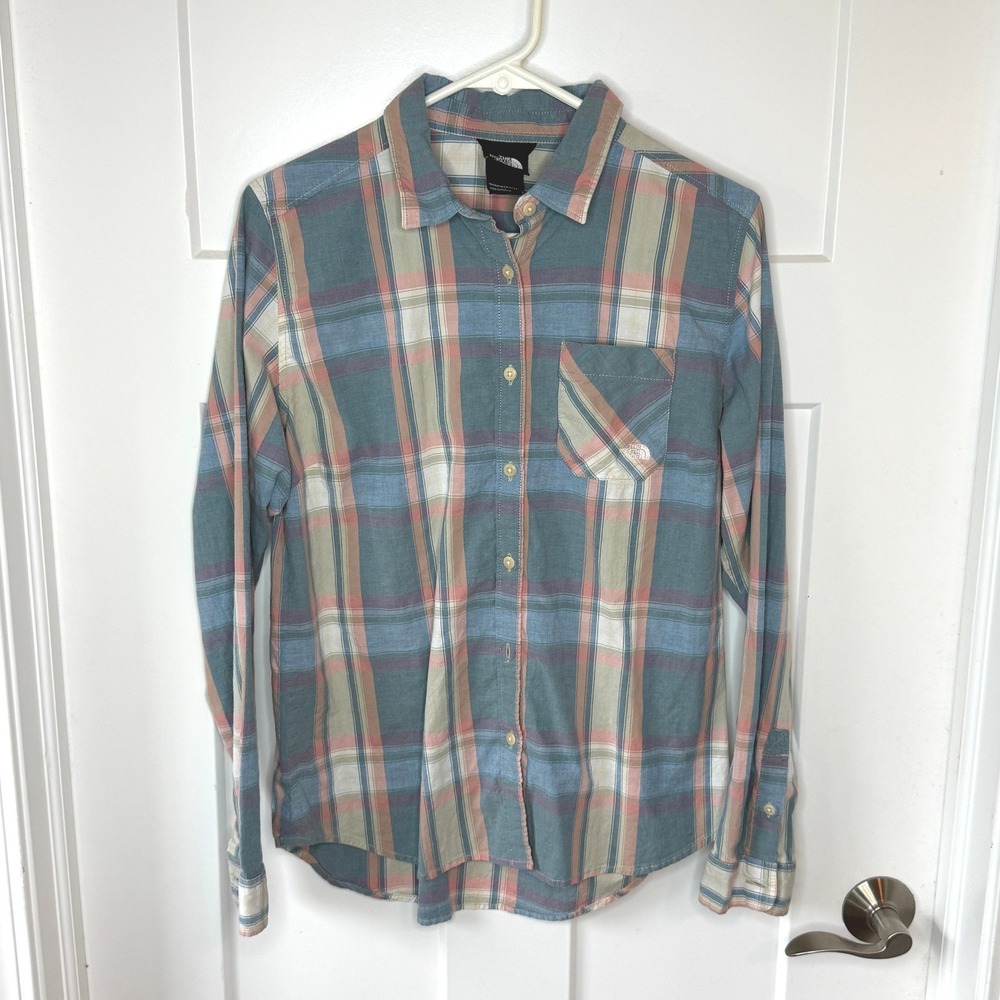 The North Face Womens Blue Pink Plaid Long Sleeve Button Down Shirt Large